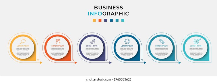 Business Infographic design template Vector with icons and 6 six options or steps. Can be used for process diagram, presentations, workflow layout, banner, flow chart, info graph