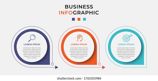 Business Infographic design template Vector with icons and 3 three options or steps. Can be used for process diagram, presentations, workflow layout, banner, flow chart, info graph
