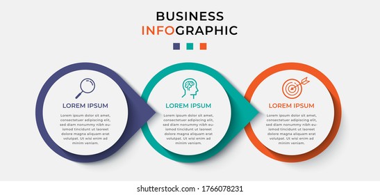 Business Infographic Design Template Vector With Icons And 3 Three Options Or Steps. Can Be Used For Process Diagram, Presentations, Workflow Layout, Banner, Flow Chart, Info Graph