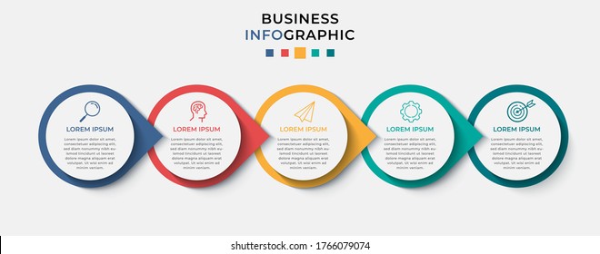 Business Infographic design template Vector with icons and 5 five options or steps. Can be used for process diagram, presentations, workflow layout, banner, flow chart, info graph