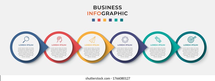 Business Infographic design template Vector with icons and 6 six options or steps. Can be used for process diagram, presentations, workflow layout, banner, flow chart, info graph