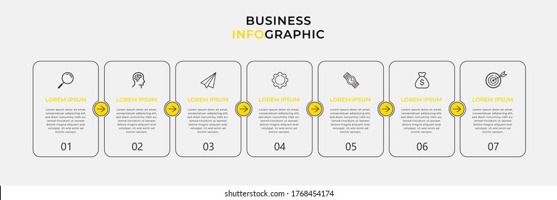 Plantilla de diseño de Infografía Empresarial Vector con iconos y 7 opciones o pasos. Se puede utilizar para el diagrama de procesos, presentaciones, diseño de flujo de trabajo, banner, diagrama de flujo, gráfico de información