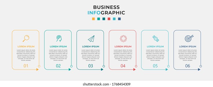 Business Infografische Design-Vorlage Vektor mit Symbolen und 6 sechs Optionen oder Schritte. Kann für Prozessdiagramm, Präsentationen, Workflow-Layout, Banner, Flussdiagramm, Info-Graphen verwendet werden