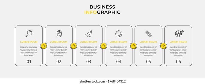 Plantilla de diseño de Infografía Empresarial Vector con iconos y 6 opciones o pasos. Se puede utilizar para el diagrama de procesos, presentaciones, diseño de flujo de trabajo, banner, diagrama de flujo, gráfico de información