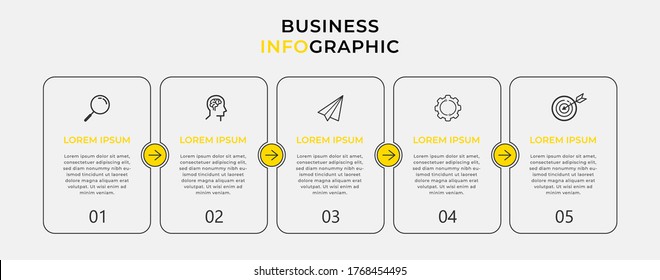 Business Infographic design template Vector with icons and 5 five options or steps. Can be used for process diagram, presentations, workflow layout, banner, flow chart, info graph