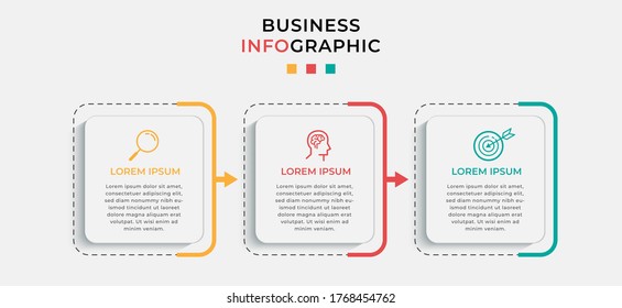 Business Infographic Design Template Vector With Icons And 3 Three Options Or Steps. Can Be Used For Process Diagram, Presentations, Workflow Layout, Banner, Flow Chart, Info Graph