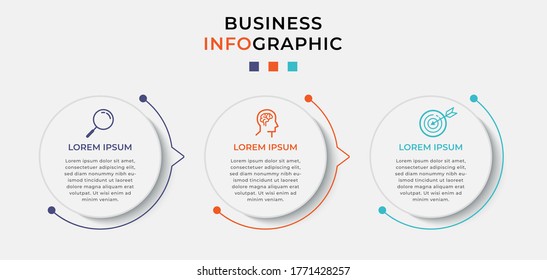 Plantilla de diseño de Infografía Empresarial Vector con iconos y 3 opciones o pasos. Se puede utilizar para el diagrama de procesos, presentaciones, diseño de flujo de trabajo, banner, diagrama de flujo, gráfico de información