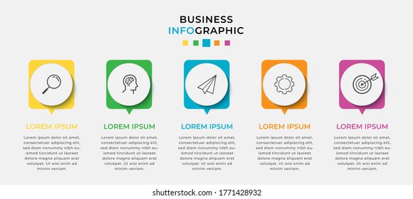Business Infographic design template Vector with icons and 5 five options or steps. Can be used for process diagram, presentations, workflow layout, banner, flow chart, info graph