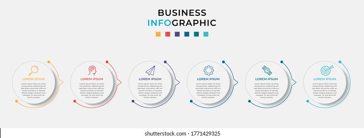 Business Infographic design template Vector with icons and 6 six options or steps. Can be used for process diagram, presentations, workflow layout, banner, flow chart, info graph