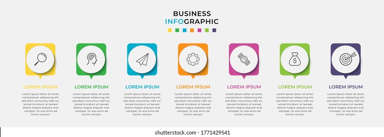 Business Infographic design template Vector with icons and 7 seven options or steps. Can be used for process diagram, presentations, workflow layout, banner, flow chart, info graph