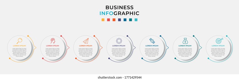 Plantilla de diseño de Infografía Empresarial Vector con iconos y 7 opciones o pasos. Se puede utilizar para el diagrama de procesos, presentaciones, diseño de flujo de trabajo, banner, diagrama de flujo, gráfico de información