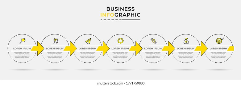 Business Infographic design template Vector with icons and 7 seven options or steps. Can be used for process diagram, presentations, workflow layout, banner, flow chart, info graph