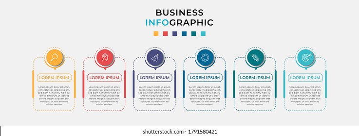 Business Infographic design template Vector with icons and 6 six options or steps. Can be used for process diagram, presentations, workflow layout, banner, flow chart, info graph