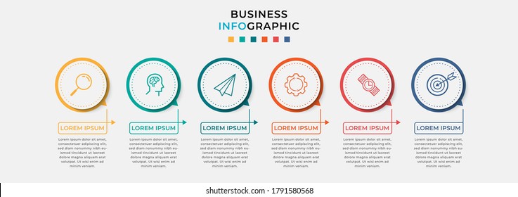 Business Infographic design template Vector with icons and 6 six options or steps. Can be used for process diagram, presentations, workflow layout, banner, flow chart, info graph