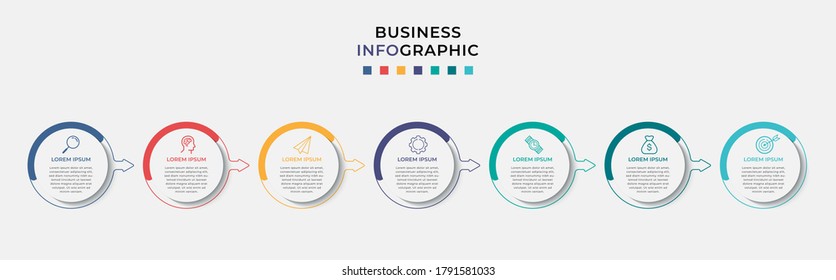 Business Infographic design template Vector with icons and 7 seven options or steps. Can be used for process diagram, presentations, workflow layout, banner, flow chart, info graph