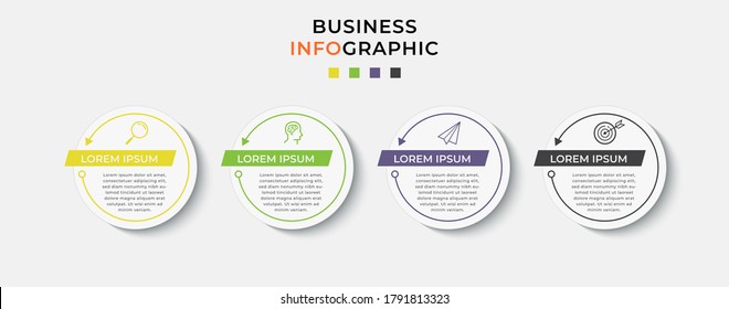 Business Infografische Design-Vorlage Vektor mit Symbolen und 4 vier Optionen oder Schritte. Kann für Prozessdiagramm, Präsentationen, Workflow-Layout, Banner, Flussdiagramm, Info-Graphen verwendet werden