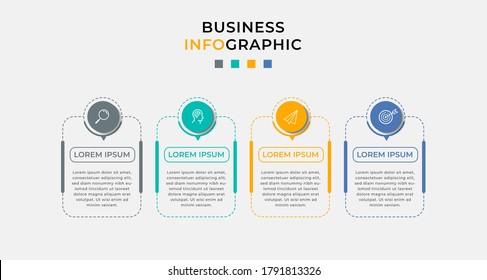 Plantilla de diseño de Infografía Empresarial Vector con iconos y 4 opciones o pasos. Se puede utilizar para el diagrama de procesos, presentaciones, diseño de flujo de trabajo, banner, diagrama de flujo, gráfico de información