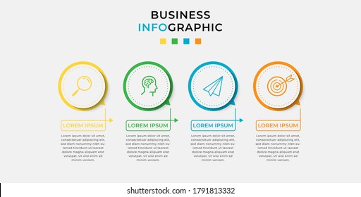 Business Infografische Design-Vorlage Vektor mit Symbolen und 4 vier Optionen oder Schritte. Kann für Prozessdiagramm, Präsentationen, Workflow-Layout, Banner, Flussdiagramm, Info-Graphen verwendet werden