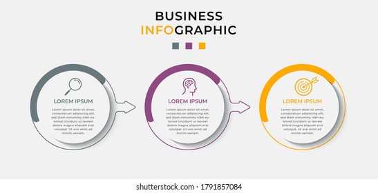 Business Infografische Design-Vorlage Vektor mit Symbolen und 3 Optionen oder Schritte. Kann für Prozessdiagramm, Präsentationen, Workflow-Layout, Banner, Flussdiagramm, Info-Graphen verwendet werden