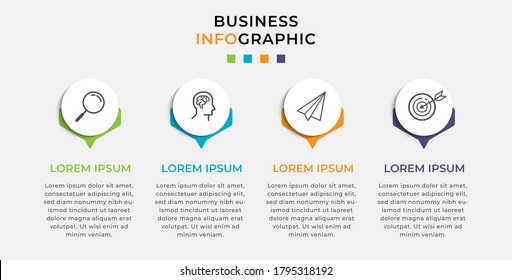 Business Infografische Design-Vorlage Vektor mit Symbolen und 4 vier Optionen oder Schritte. Kann für Prozessdiagramm, Präsentationen, Workflow-Layout, Banner, Flussdiagramm, Info-Graphen verwendet werden