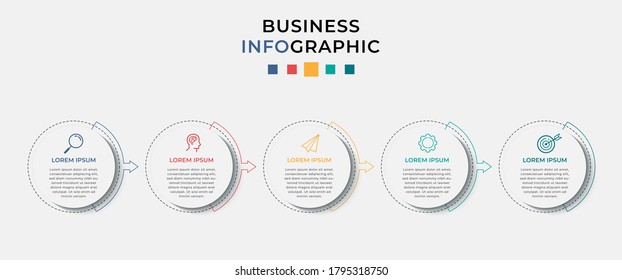 Business Infographic design template Vector with icons and 5 five options or steps. Can be used for process diagram, presentations, workflow layout, banner, flow chart, info graph