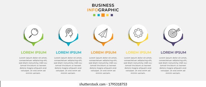 Plantilla de diseño de Infografía empresarial Vector con iconos y 5 opciones o pasos. Se puede utilizar para el diagrama de procesos, presentaciones, diseño de flujo de trabajo, banner, diagrama de flujo, gráfico de información