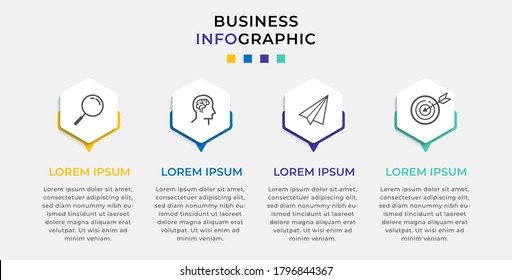 Business Infographic Design Template Vector With Icons And 4 Four Options Or Steps. Can Be Used For Process Diagram, Presentations, Workflow Layout, Banner, Flow Chart, Info Graph