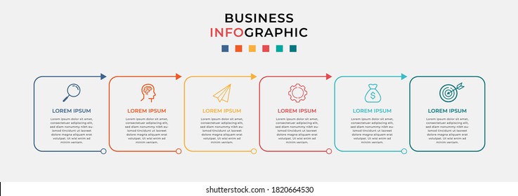 Plantilla de diseño de Infografía Empresarial Vector con iconos y 6 opciones o pasos. Se puede utilizar para el diagrama de procesos, presentaciones, diseño de flujo de trabajo, banner, diagrama de flujo, gráfico de información