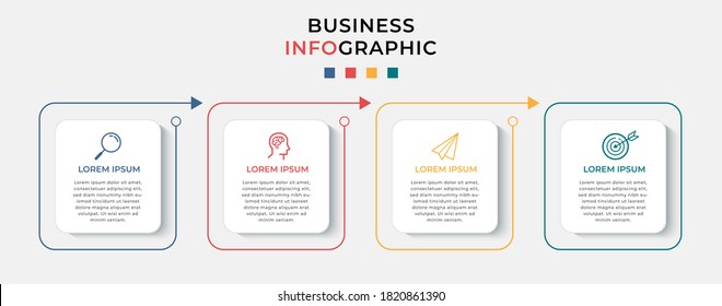 Business Infografische Design-Vorlage Vektor mit Symbolen und 4 vier Optionen oder Schritte. Kann für Prozessdiagramm, Präsentationen, Workflow-Layout, Banner, Flussdiagramm, Info-Graphen verwendet werden