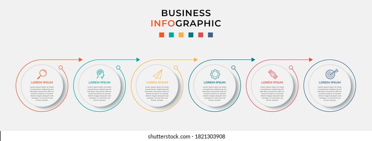 Plantilla de diseño de Infografía Empresarial Vector con iconos y 6 opciones o pasos. Se puede utilizar para el diagrama de procesos, presentaciones, diseño de flujo de trabajo, banner, diagrama de flujo, gráfico de información