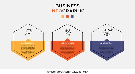 Plantilla de diseño de Infografía Empresarial Vector con iconos y 3 opciones o pasos. Se puede utilizar para el diagrama de procesos, presentaciones, diseño de flujo de trabajo, banner, diagrama de flujo, gráfico de información