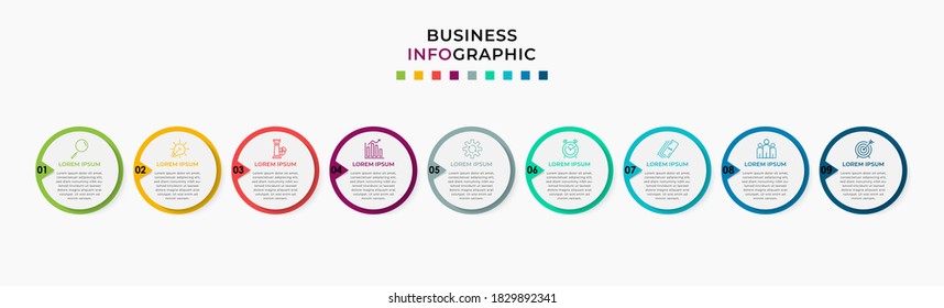 Plantilla de diseño de Infografía de Negocio Vector con iconos y 9 opciones o pasos. Se puede utilizar para el diagrama de procesos, presentaciones, diseño de flujo de trabajo, banner, diagrama de flujo, gráfico de información