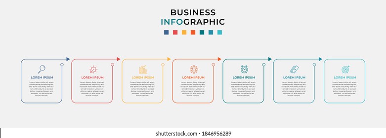 Business Infographic design template Vector with icons and 7 seven options or steps. Can be used for process diagram, presentations, workflow layout, banner, flow chart, info graph