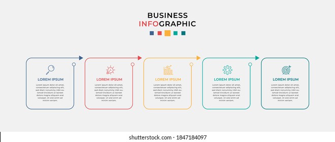 Business Infographic design template Vector with icons and 5 five options or steps. Can be used for process diagram, presentations, workflow layout, banner, flow chart, info graph