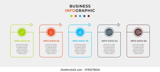 Business Infographic design template Vector with icons and 5 five options or steps. Can be used for process diagram, presentations, workflow layout, banner, flow chart, info graph