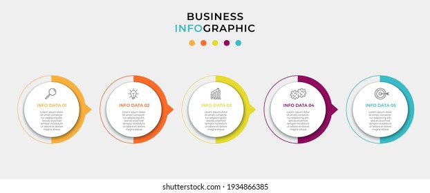 Business Infographic design template Vector with icons and 5 options or steps. Can be used for process diagram, presentations, workflow layout, banner, flow chart, info graph