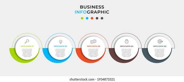 Business Infographic design template Vector with icons and 5 options or steps. Can be used for process diagram, presentations, workflow layout, banner, flow chart, info graph