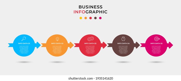 Business Infographic design template Vector with icons and 5 options or steps. Can be used for process diagram, presentations, workflow layout, banner, flow chart, info graph