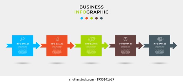Business Infographic design template Vector with icons and 5 options or steps. Can be used for process diagram, presentations, workflow layout, banner, flow chart, info graph