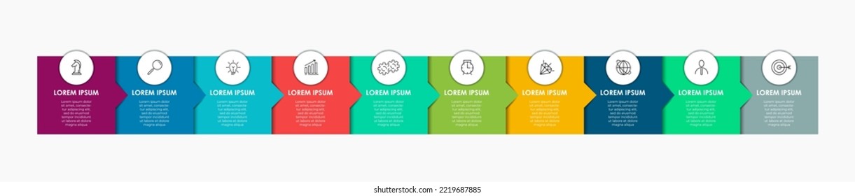 Business Infographic design template Vector with icons and 10 options or steps. Can be used for process diagram, presentations, workflow layout, banner, flow chart, info graph