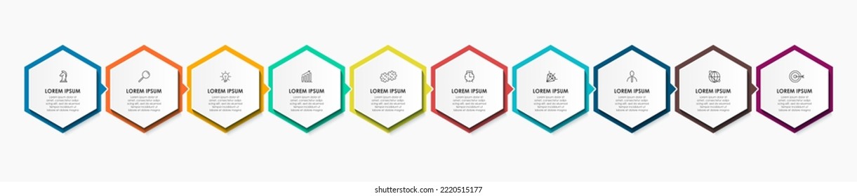 Business Infographic design template Vector with icons and 10 options or steps. Can be used for process diagram, presentations, workflow layout, banner, flow chart, info graph