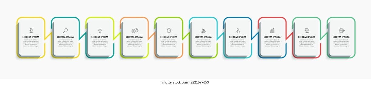 Business Infographic design template Vector with icons and 10 options or steps. Can be used for process diagram, presentations, workflow layout, banner, flow chart, info graph