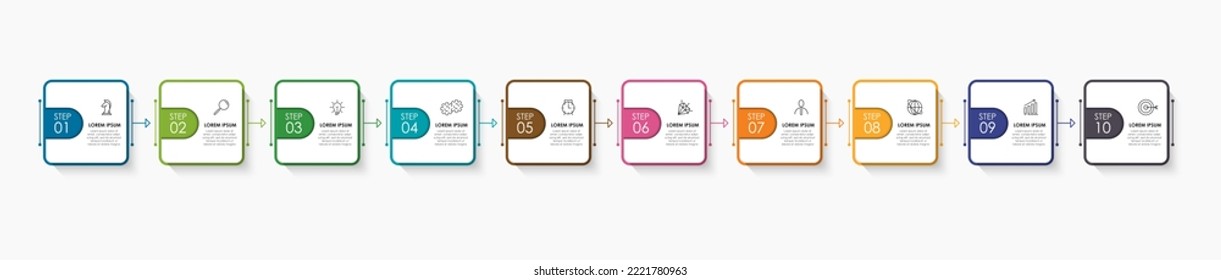 Plantilla de diseño de Infografía Empresarial Vector con iconos y 10 opciones o pasos. Se puede utilizar para el diagrama de procesos, presentaciones, diseño de flujo de trabajo, banner, diagrama de flujo, gráfico de información