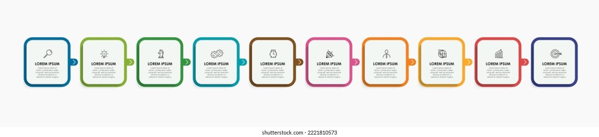 Plantilla de diseño de Infografía Empresarial Vector con iconos y 10 opciones o pasos. Se puede utilizar para el diagrama de procesos, presentaciones, diseño de flujo de trabajo, banner, diagrama de flujo, gráfico de información