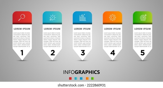 Business Infographic design template Vector with icons and 5 options or steps. Can be used for process diagram, presentations, workflow layout, banner, flow chart, info graph