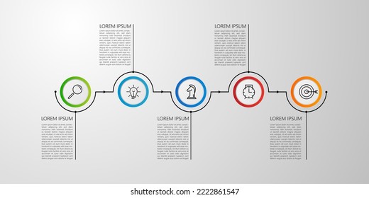 Business Infographic design template Vector with icons and 5 options or steps. Can be used for process diagram, presentations, workflow layout, banner, flow chart, info graph