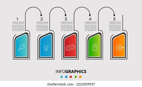 Plantilla de diseño de Infografía de Negocio Vector con iconos y 5 opciones o pasos. Se puede utilizar para el diagrama de procesos, presentaciones, diseño de flujo de trabajo, banner, diagrama de flujo, gráfico de información
