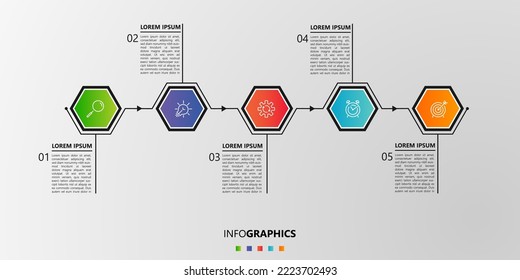 Business Infographic design template Vector with icons and 5 options or steps. Can be used for process diagram, presentations, workflow layout, banner, flow chart, info graph