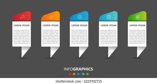 Plantilla de diseño de Infografía de Negocio Vector con iconos y 5 opciones o pasos. Se puede utilizar para el diagrama de procesos, presentaciones, diseño de flujo de trabajo, banner, diagrama de flujo, gráfico de información