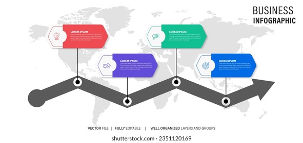 Plantilla de diseño de Infografía de negocio Vector con iconos y 4 opciones o pasos.
